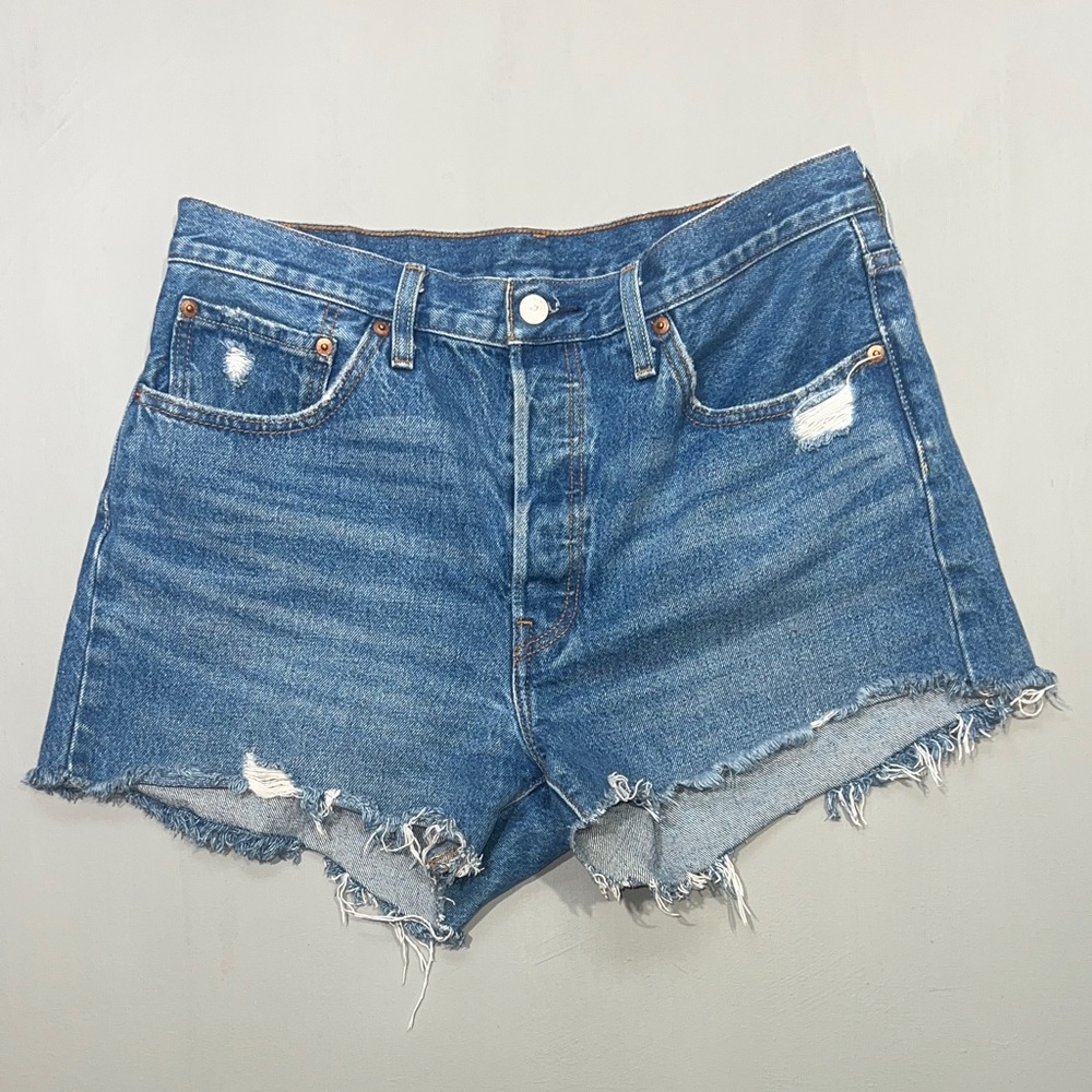Levi's 501  Blue Distressed Jean Shorts